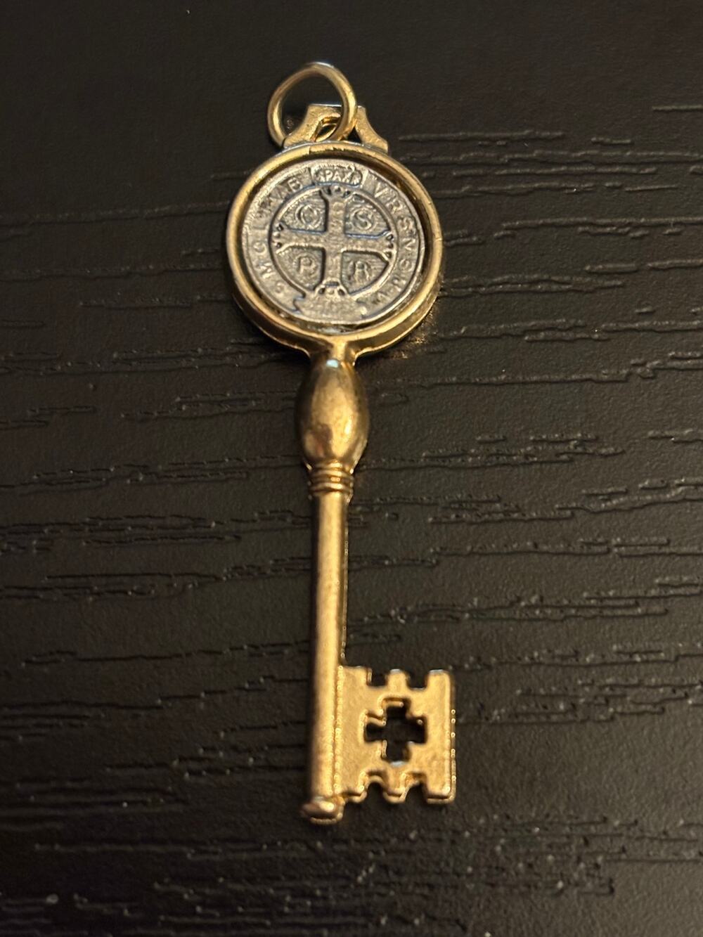 Vintage Gold Tone Saint Benedict Key Pendant Charm